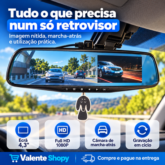 Retrovisor Digital HD 4,3" com Câmara Traseira e Gravação 1080P