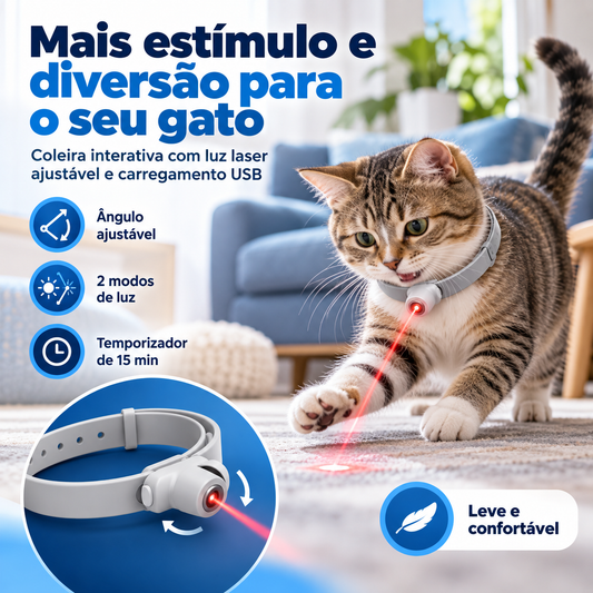 Coleira Interativa para Gato com Luz Laser Ajustável e Carregamento USB
