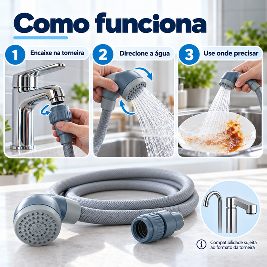 Mangueira Flexível 1,4 m para Torneira com Adaptador de Borracha
