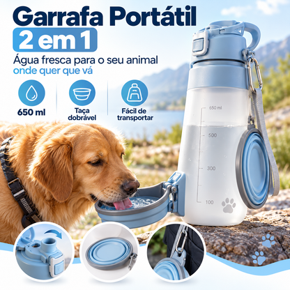 Garrafa Portátil para Cães e Gatos com Taça Dobrável 650 ml