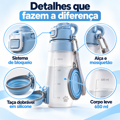 Garrafa Portátil para Cães e Gatos com Taça Dobrável 650 ml