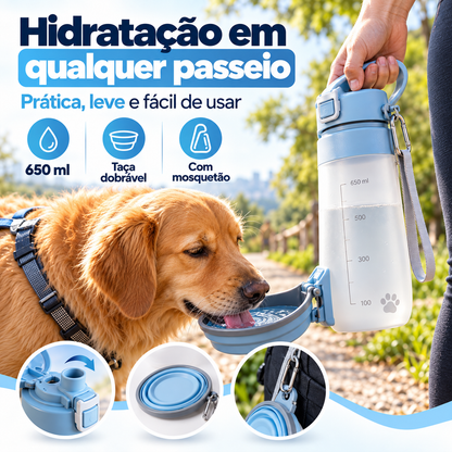 Garrafa Portátil para Cães e Gatos com Taça Dobrável 650 ml