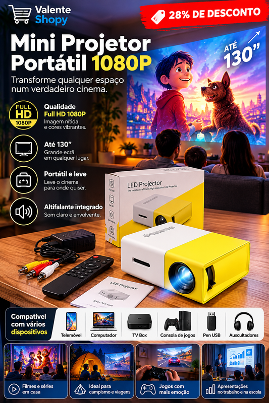 Mini Projetor Portátil 1080P