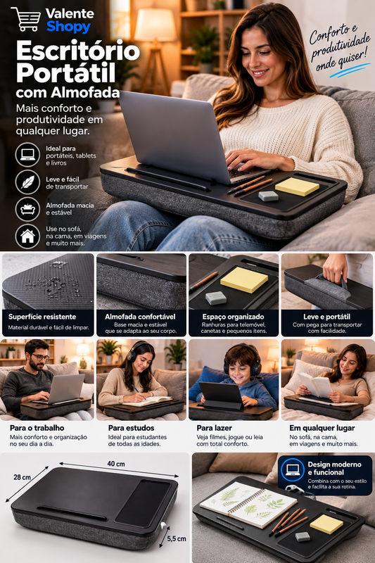 💻 Mesa de Colo Portátil com Almofada para Portátil ✨
