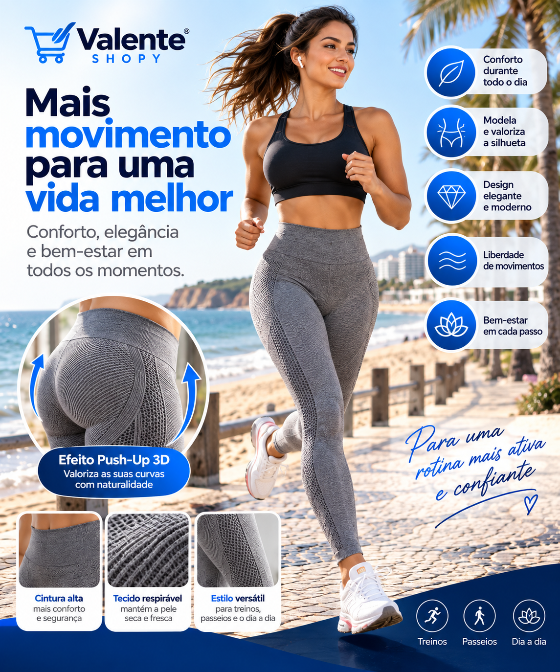 Leggings Push Up Anticelulite 3D Cinzento (Tamanho M = M/L)