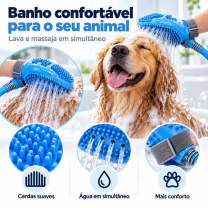 Luva de Banho para Animais com Mangueira — Lava e Massaja em Simultâneo