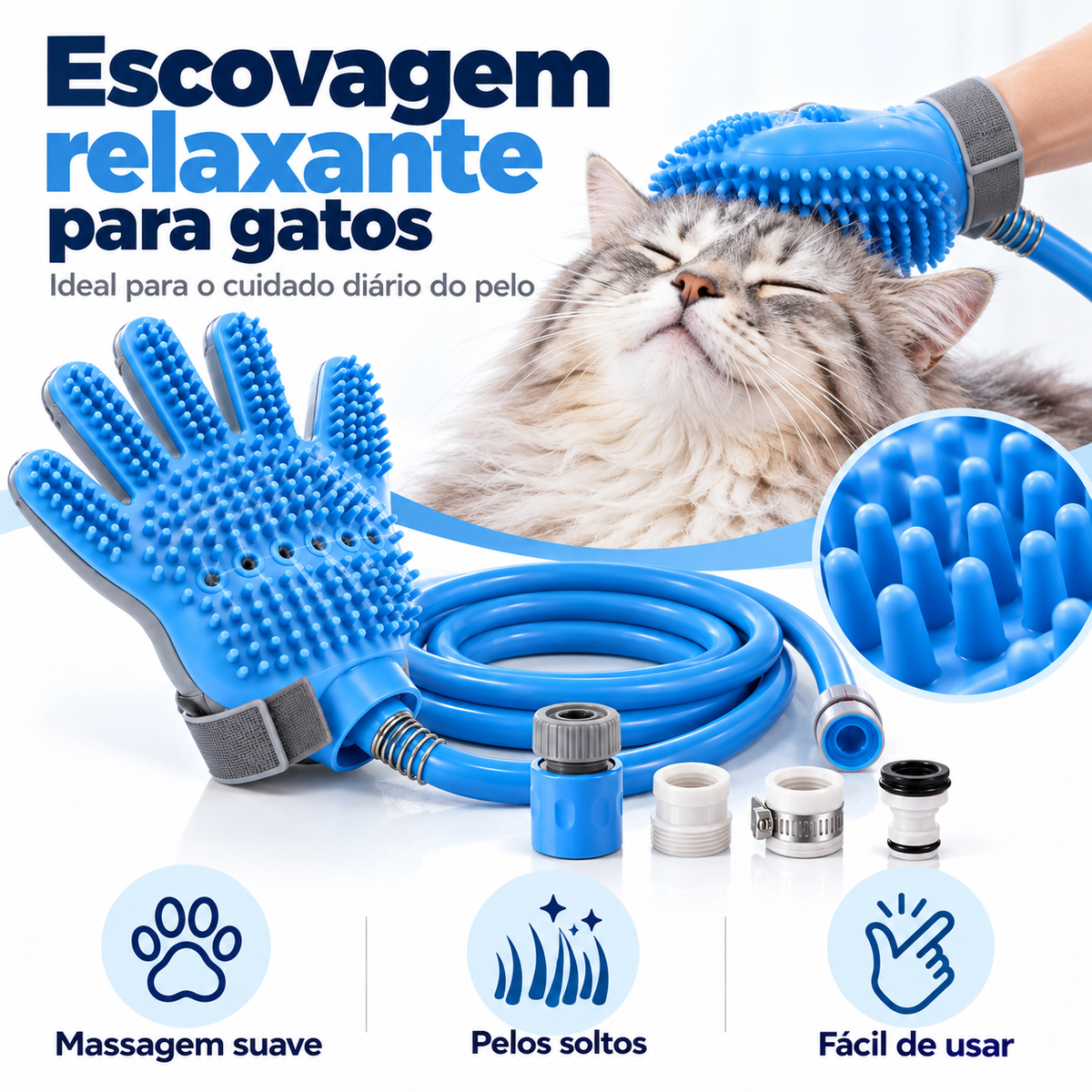 Luva de Banho para Animais com Mangueira — Lava e Massaja em Simultâneo