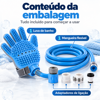 Luva de Banho para Animais com Mangueira — Lava e Massaja em Simultâneo