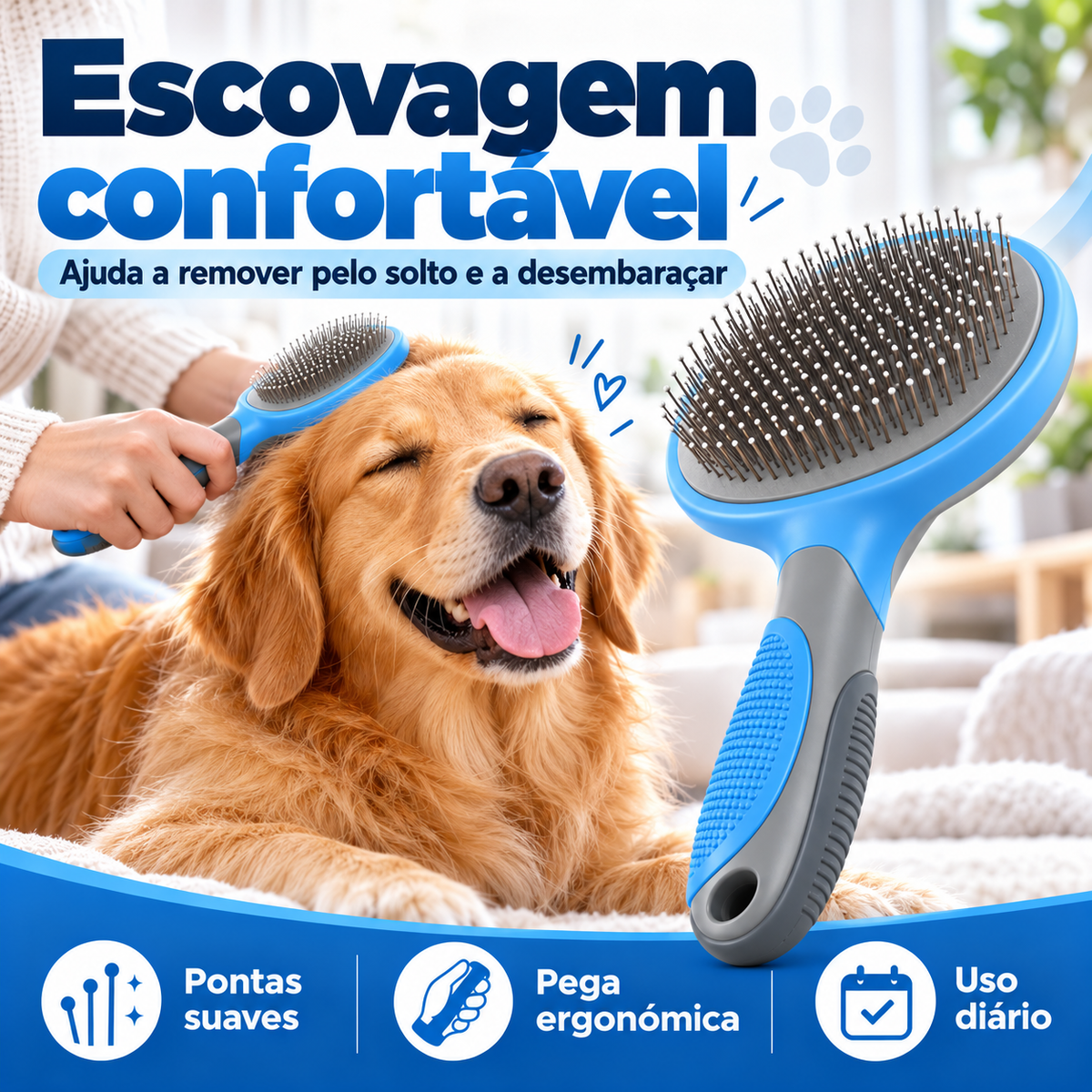 Escova para Animais com Remoção de Pelo Solto e Limpeza Fácil