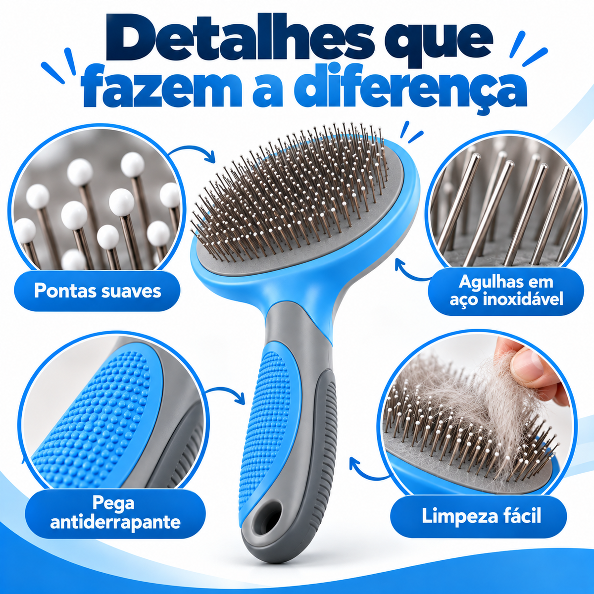 Escova para Animais com Remoção de Pelo Solto e Limpeza Fácil