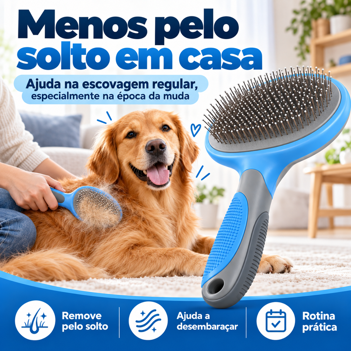 Escova para Animais com Remoção de Pelo Solto e Limpeza Fácil