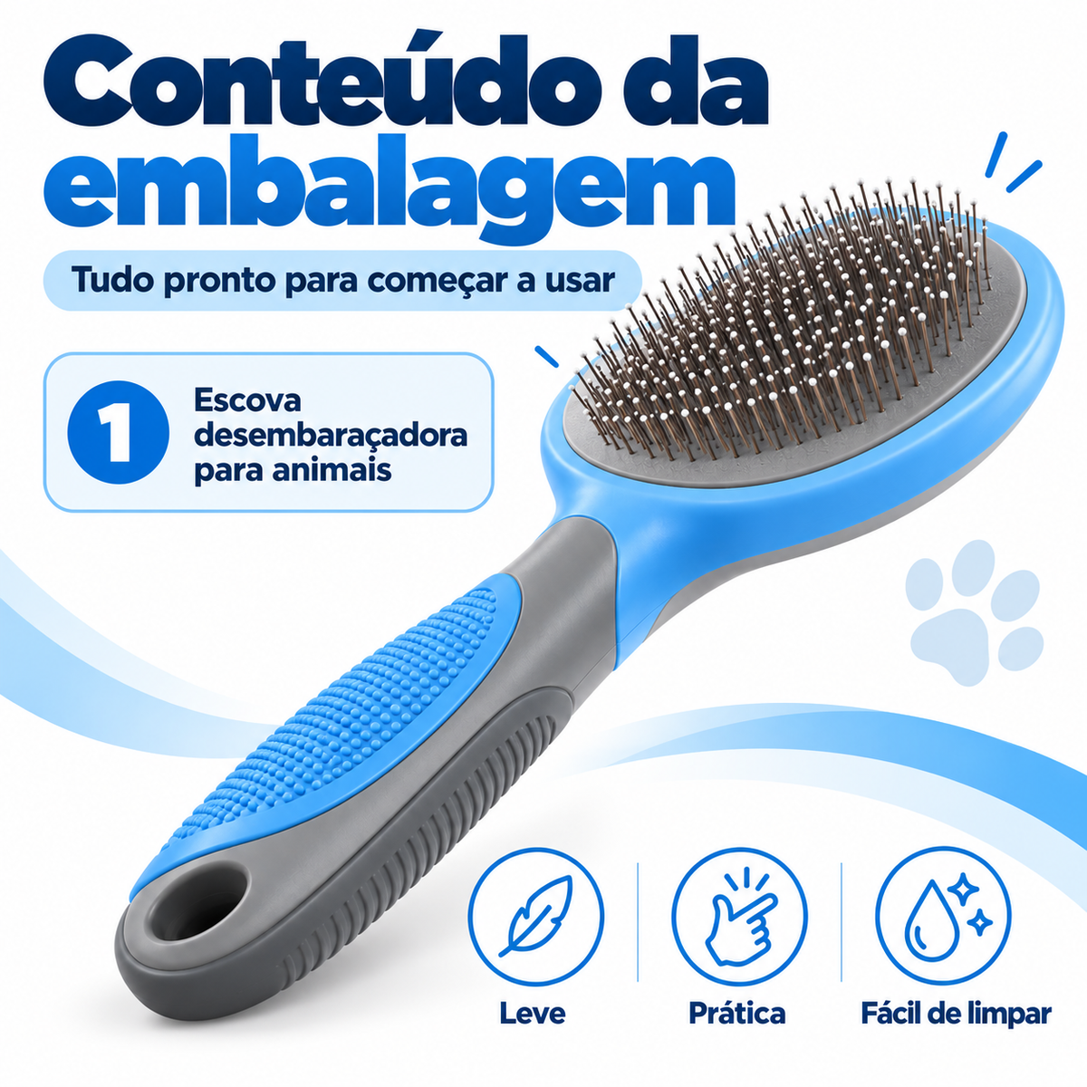 Escova para Animais com Remoção de Pelo Solto e Limpeza Fácil